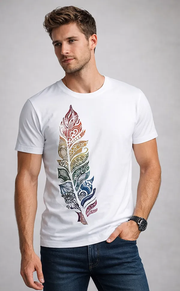 White_Cotton_Feather_Classic_fit_T-Shirt_For_Men