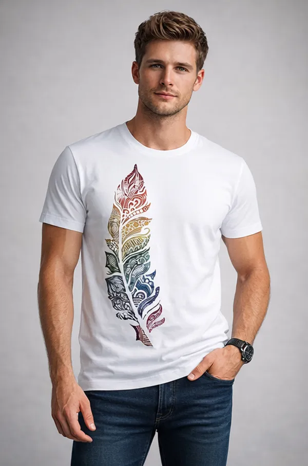 White_Cotton_Feather_Classic_fit_T-Shirt_For_Men