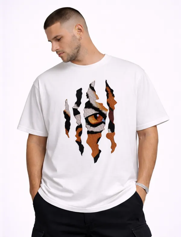 White_Cotton_Tiger_Eye_Oversized_T-Shirt_For_Men