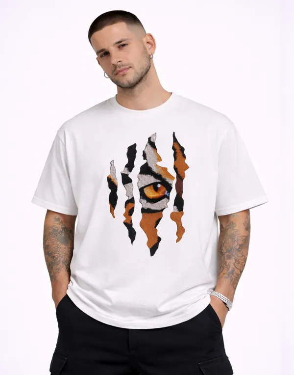 White_Cotton_Tiger_Eye_Oversized_T-Shirt_For_Men