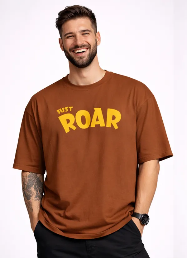 Coffee_Cotton_Just_Roar_Oversized_T-Shirt_For_Men