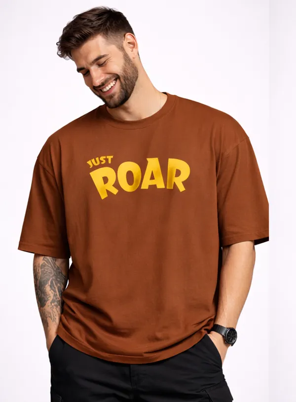 Coffee_Cotton_Just_Roar_Oversized_T-Shirt_For_Men