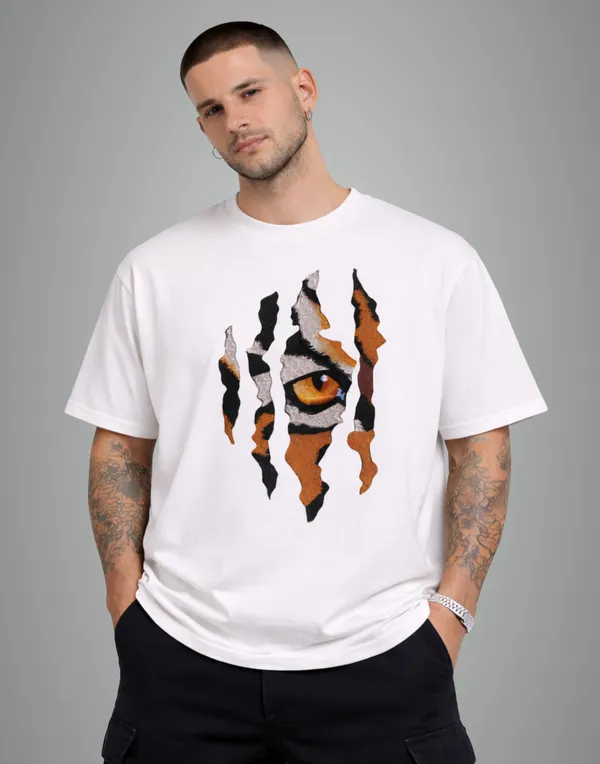 White_Cotton_Tiger_Eye_Oversized_T-Shirt_For_Men