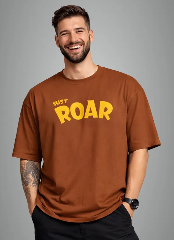 Coffee_Cotton_Just_Roar_Oversized_T-Shirt_For_Men
