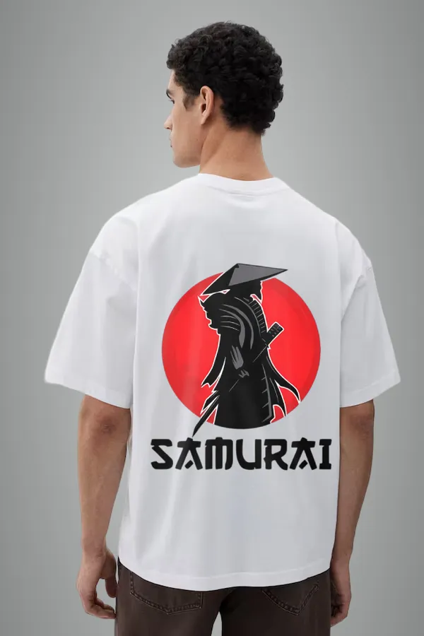 White_Cotton_Samurai_The_Warrior_Oversized_T-Shirt_For_Men