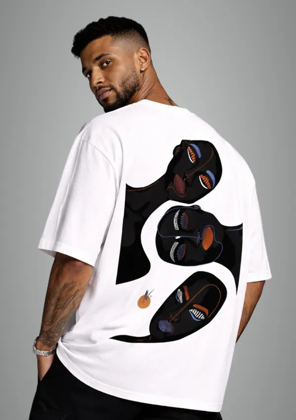 White_Cotton_3_Faces_Oversized_T-Shirt_For_Men