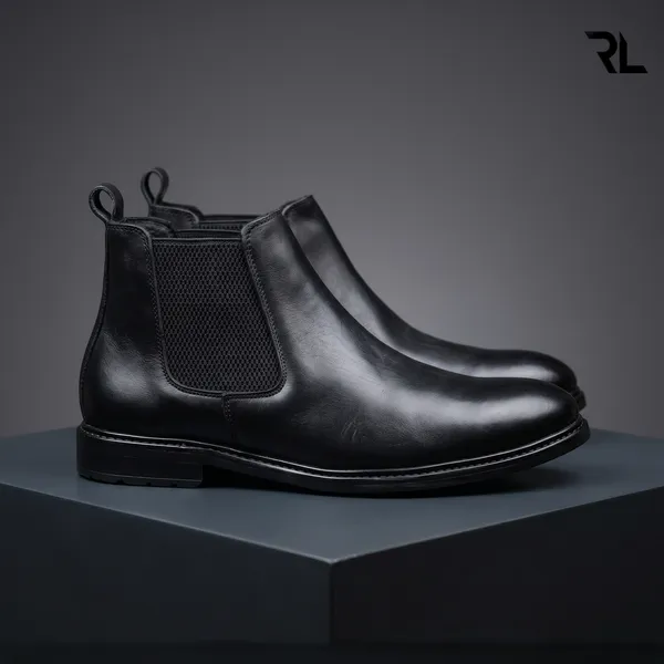 Men'S_Genuine_Leather_Chelsea_Boot_Round_Toe_Black