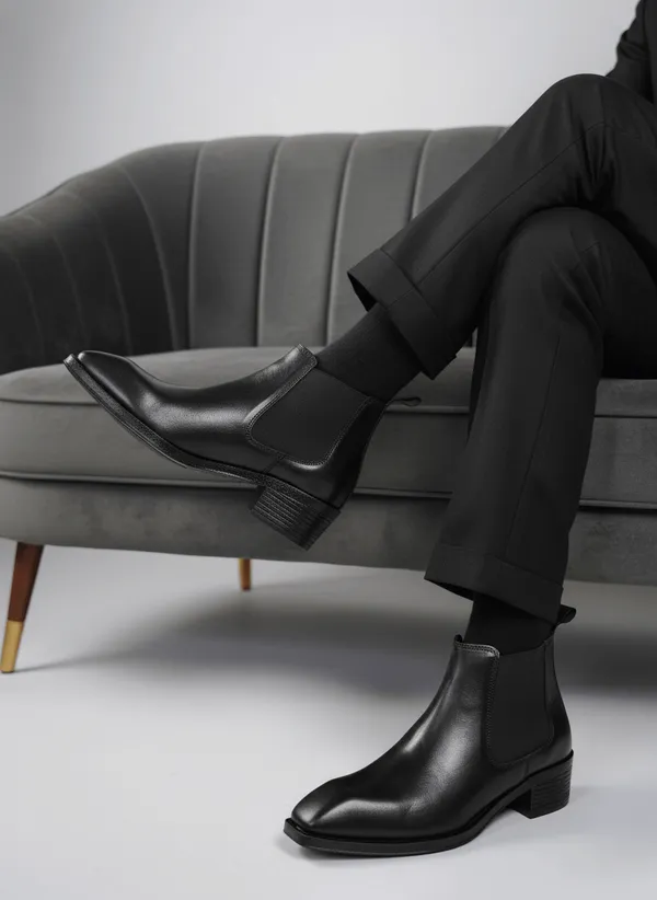 Black_Italian_Genuine_Leather_Cuban_Heel_Chelsea_Boot