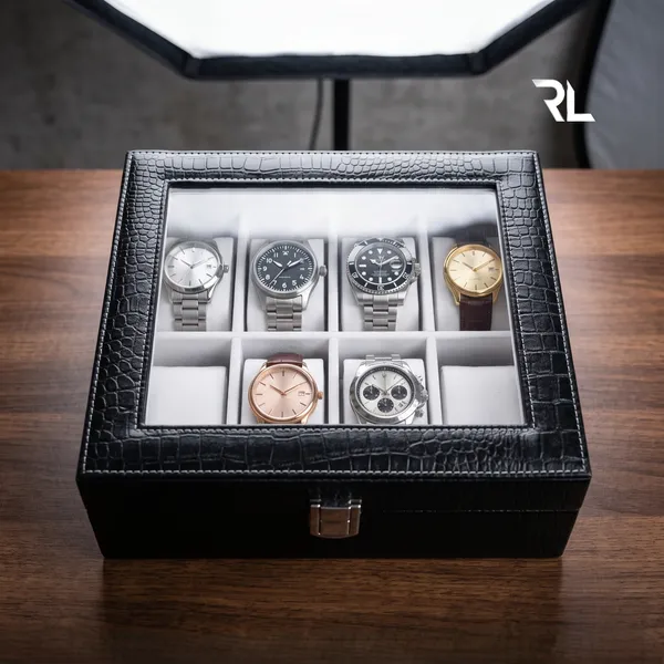 Leather_Watch_Box_Organizer_for_Men_–_Luxury_Top-Grain_Crocodile_Print_Leather_Art_No_5003