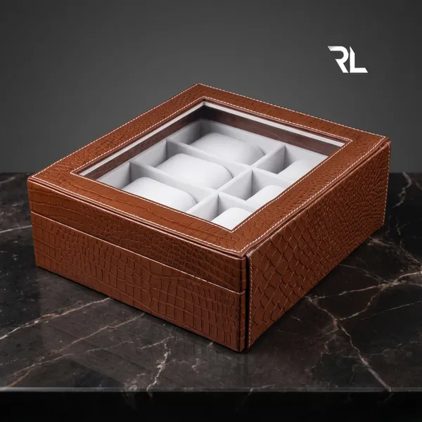 Leather_Watch_Box_Organizer_for_Men_–_Luxury_Top-Grain_Crocodile_Print_Leather_Art_No_5003