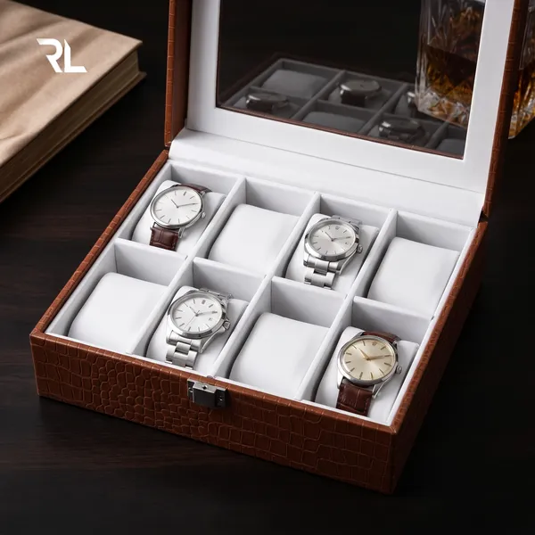 Leather_Watch_Box_Organizer_for_Men_–_Luxury_Top-Grain_Crocodile_Print_Leather_Art_No_5003