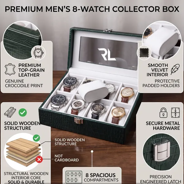 Leather_Watch_Box_Organizer_for_Men_–_Luxury_Top-Grain_Crocodile_Print_Leather_Art_No_5003