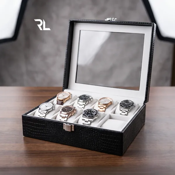 Leather_Watch_Box_Organizer_for_Men_–_Luxury_Top-Grain_Crocodile_Print_Leather_Art_No_5003
