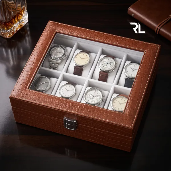 Leather_Watch_Box_Organizer_for_Men_–_Luxury_Top-Grain_Crocodile_Print_Leather_Art_No_5003