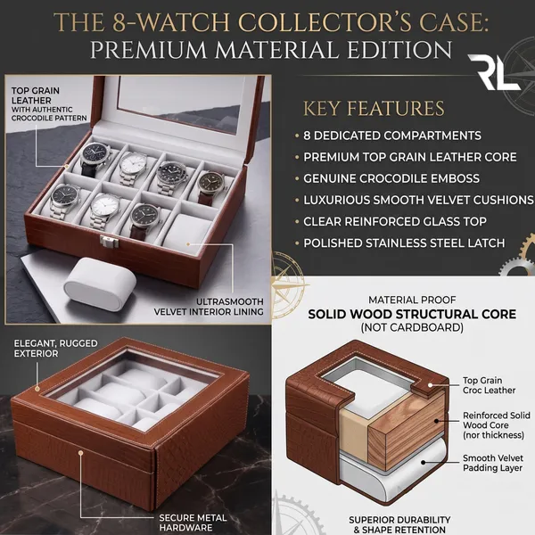 Leather_Watch_Box_Organizer_for_Men_–_Luxury_Top-Grain_Crocodile_Print_Leather_Art_No_5003