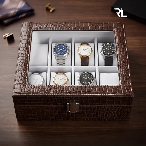 Leather_Watch_Box_Organizer_for_Men_–_Luxury_Top-Grain_Crocodile_Print_Leather_Art_No_5003