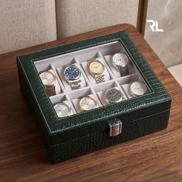 Leather_Watch_Box_Organizer_for_Men_–_Luxury_Top-Grain_Crocodile_Print_Leather_Art_No_5003