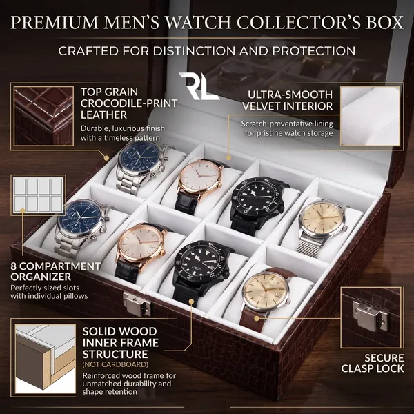Leather_Watch_Box_Organizer_for_Men_–_Luxury_Top-Grain_Crocodile_Print_Leather_Art_No_5003