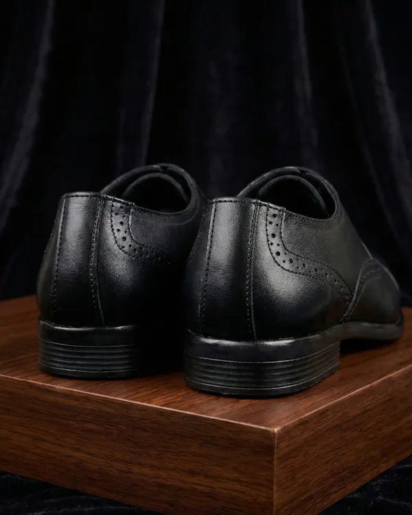 Men's__Premium_Black_Leather_Semi-Brogue_Oxford_Shoes