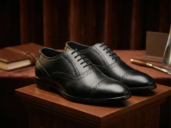 Men's__Premium_Black_Leather_Semi-Brogue_Oxford_Shoes