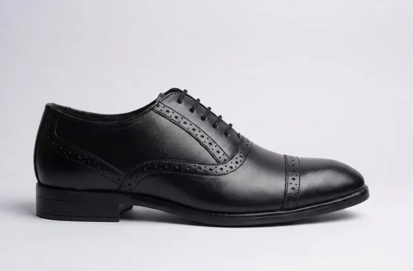 Men's__Premium_Black_Leather_Semi-Brogue_Oxford_Shoes