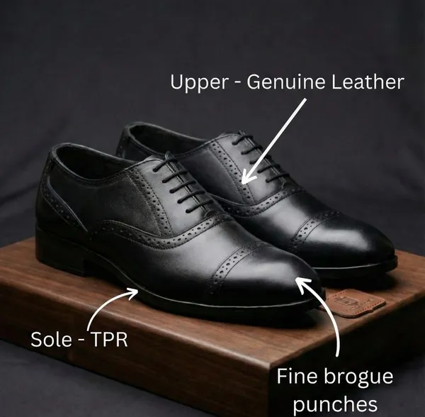 Men's__Premium_Black_Leather_Semi-Brogue_Oxford_Shoes