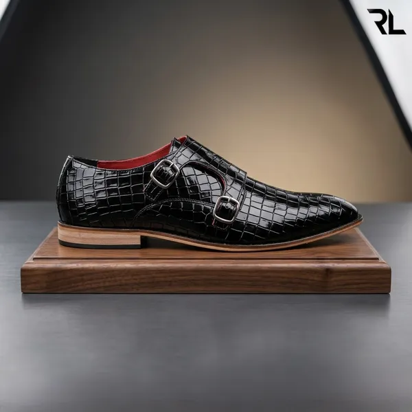 The_Executive_Monk_Strap:_Black_Alligator-Textured_Patent_Leather_Dress_Shoe_|_Art_No_3001