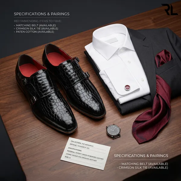The_Executive_Monk_Strap:_Black_Alligator-Textured_Patent_Leather_Dress_Shoe_|_Art_No_3001