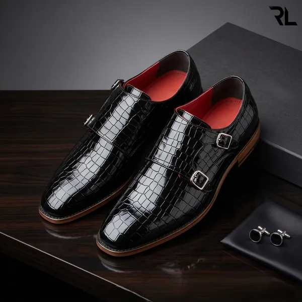 The_Executive_Monk_Strap:_Black_Alligator-Textured_Patent_Leather_Dress_Shoe_|_Art_No_3001