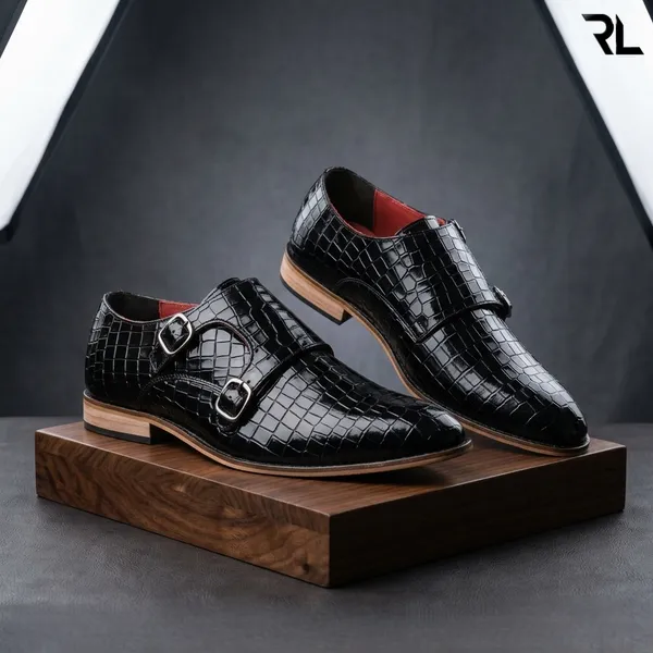 The_Executive_Monk_Strap:_Black_Alligator-Textured_Patent_Leather_Dress_Shoe_|_Art_No_3001