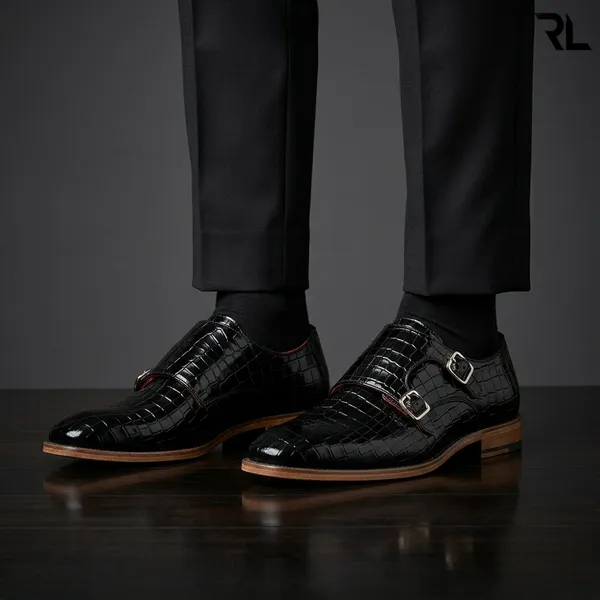 The_Executive_Monk_Strap:_Black_Alligator-Textured_Patent_Leather_Dress_Shoe_|_Art_No_3001