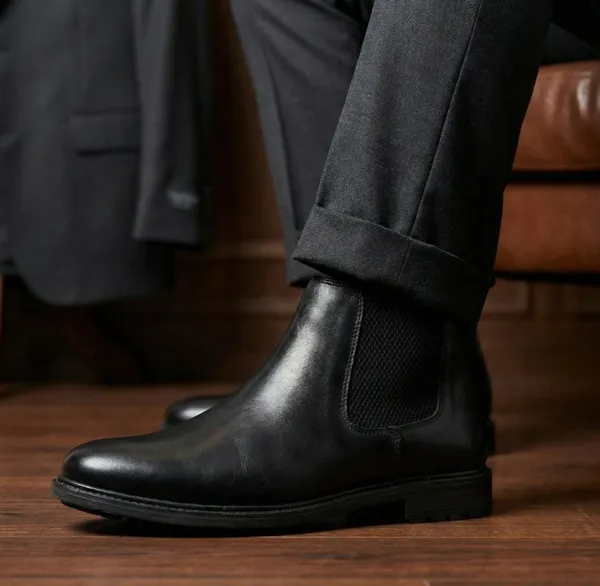 Men'S_Genuine_Leather_Chelsea_Boot_Round_Toe_Black