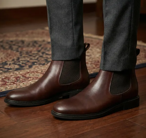 Men'S_Genuine_Leather_Chelsea_Boot_Round_Toe_Brown