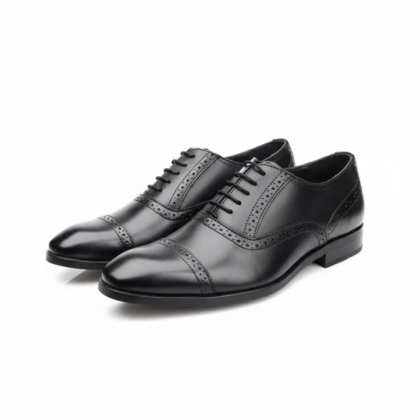 Men's__Premium_Black_Leather_Semi-Brogue_Oxford_Shoes