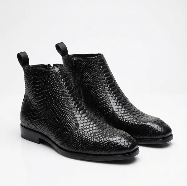 Italian_Inspired_Toe_Croco_Print_Chelsea_Boot_Sidezip_Black