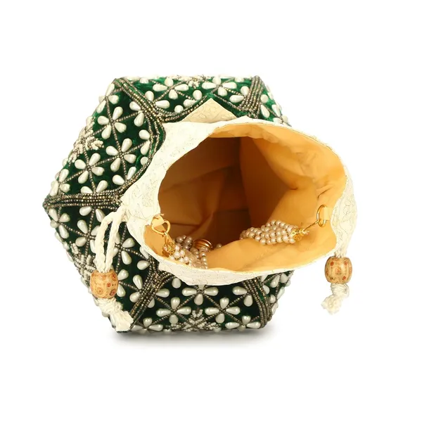 Dark_Green_Velvet_Premium_Potli_Bag_For_Women