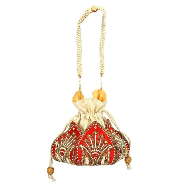 Orange_And_Cream_Velvet_Premium_Potli_Bag_For_Women