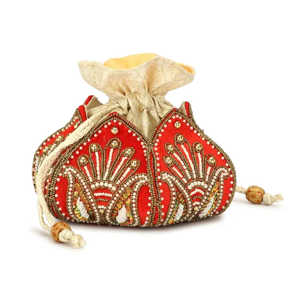 Orange_And_Cream_Velvet_Premium_Potli_Bag_For_Women