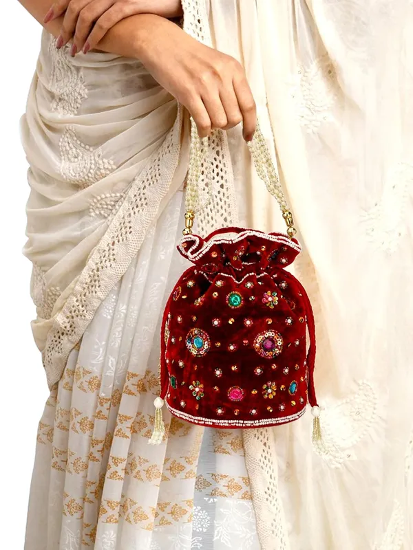 Maroon_Cotton_Premium_Potli_Bag_For_Women
