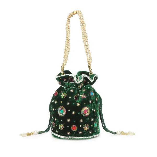 Dark_Green_Cotton_Premium_Potli_Box_Purse_For_Women