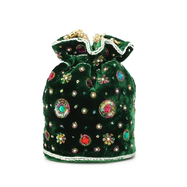 Dark_Green_Cotton_Premium_Potli_Box_Purse_For_Women