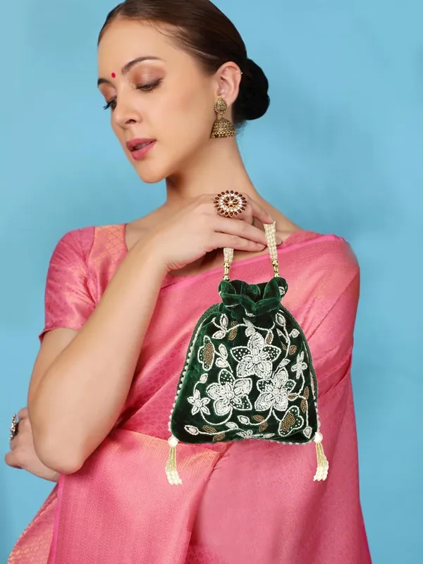 Dark_Green_Velvet_Premium_Potli_Bag_For_Women