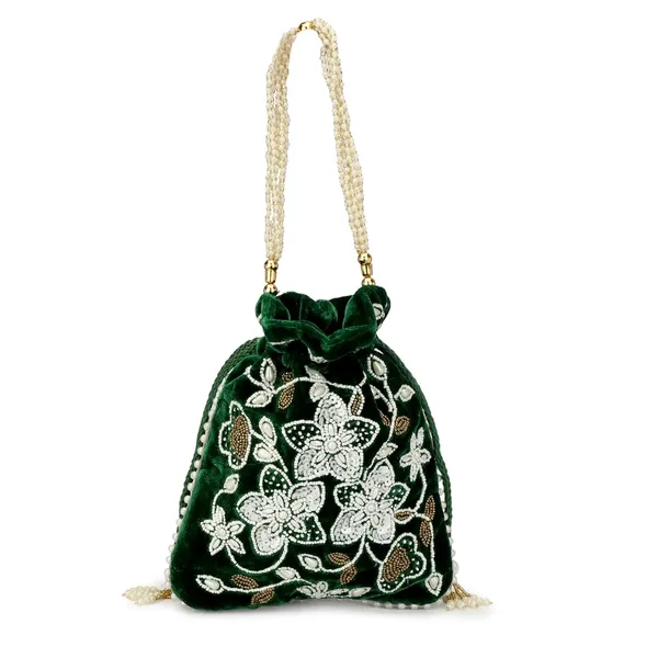 Dark_Green_Velvet_Premium_Potli_Bag_For_Women