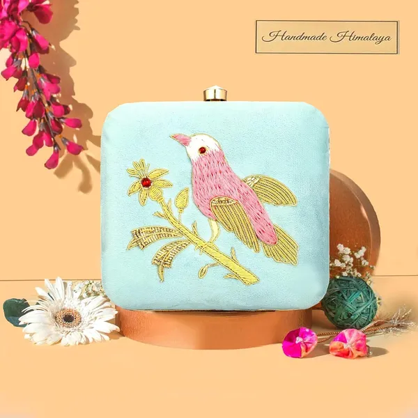 Sky_Blue_Cotton_Premium_Clutch_Box_Purse_For_Women