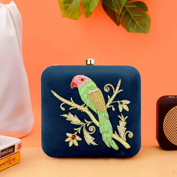 Navy_Blue_Cotton_Premium_Clutch_Box_Purse_For_Women