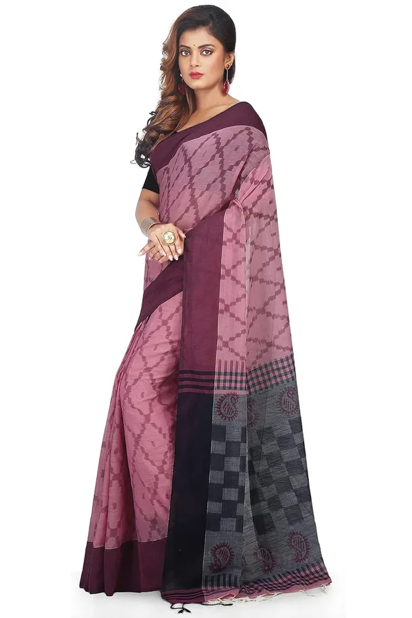 Pink_Soft_Pure_Cotton_Handloom_Printed_Saree_With_Blouse_Piece_For_Women