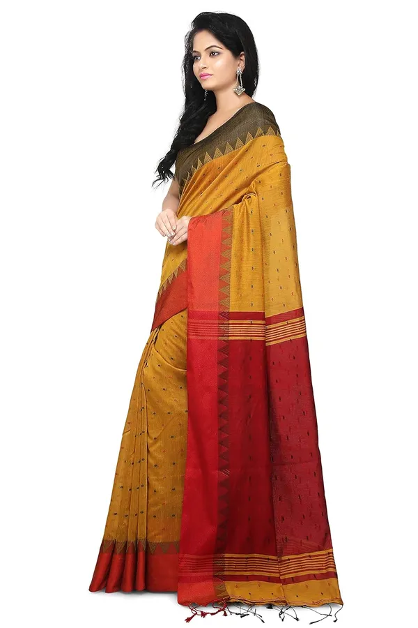 Yellow_Cotton_Silk_Saree_With_Blouse_Piece_For_Women