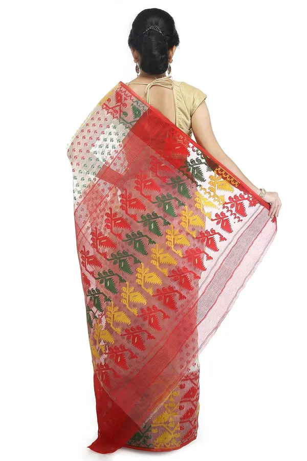 Off-White_Jamdani_Cotton_Blend_Saree_Without_Blouse_Piece_For_Women