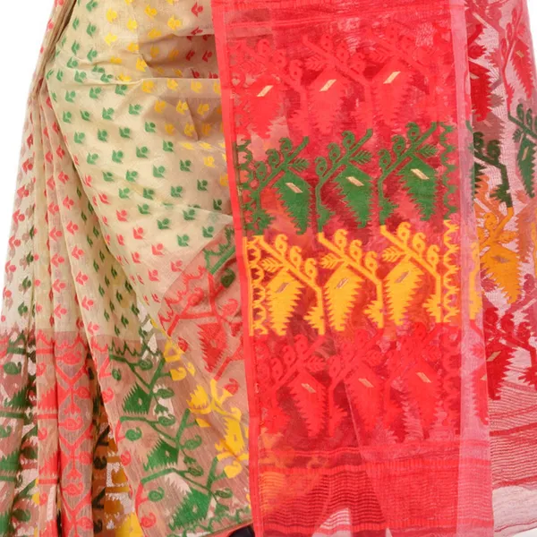 Multicolor_Cotton_Silk_Dhakai_Jamdani_Saree_Without_Blouse_Piece_For_Women