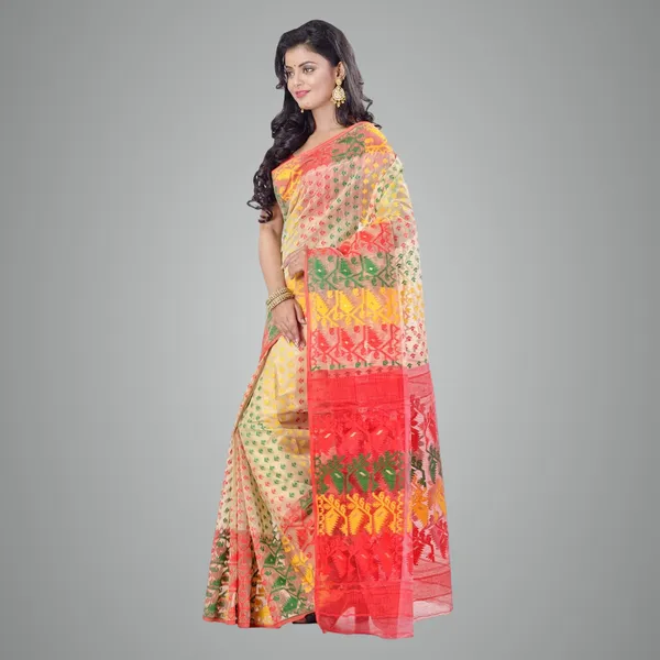 Multicolor_Cotton_Silk_Dhakai_Jamdani_Saree_Without_Blouse_Piece_For_Women